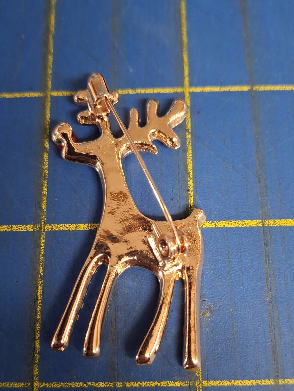 Reindeer Rudolph Red Nose Christmas Rhinestone Gold Tone 2